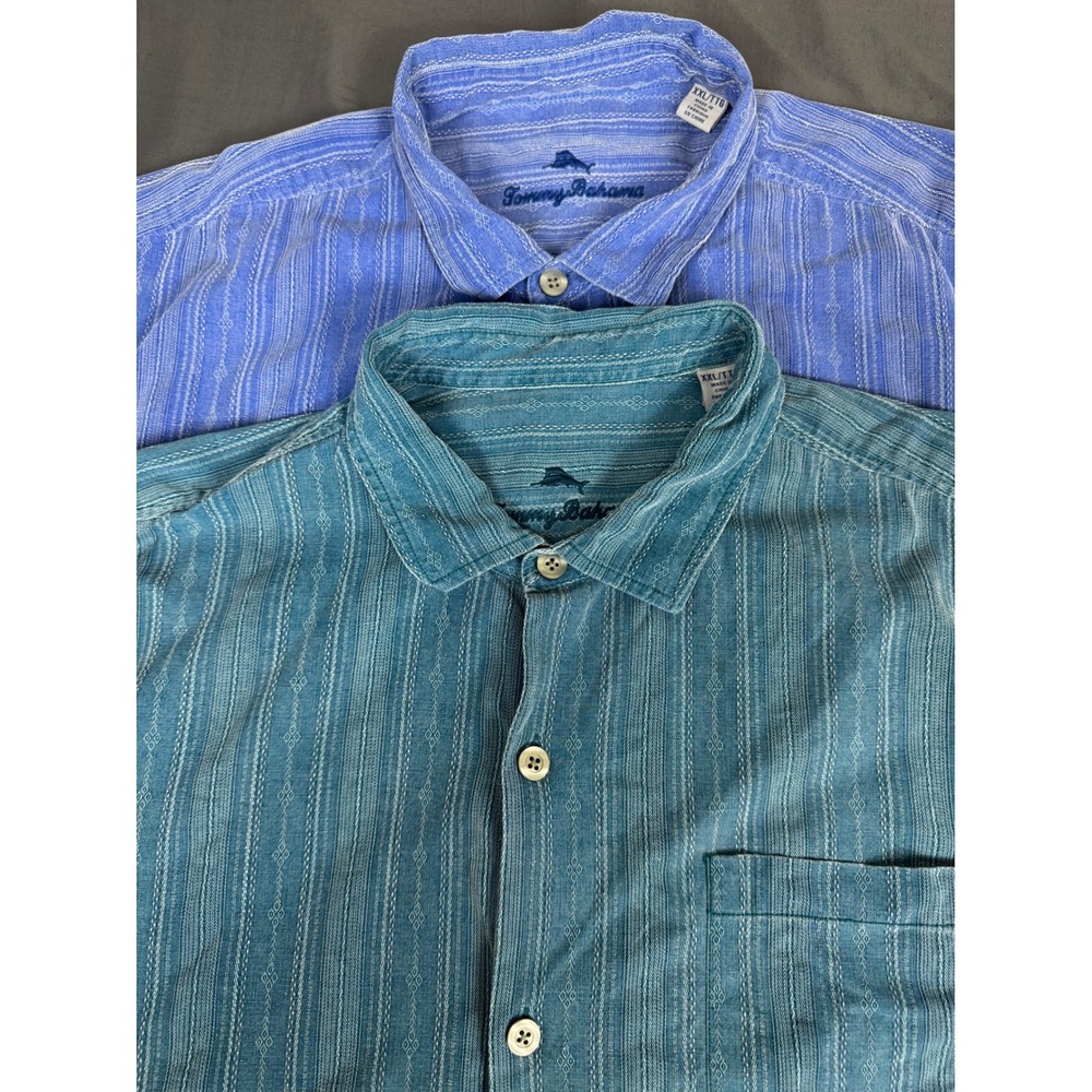 Tommy Bahama San Ramone Stripe Silk Shirts Mens XXL Blue & Teal Lot of 2 T320934